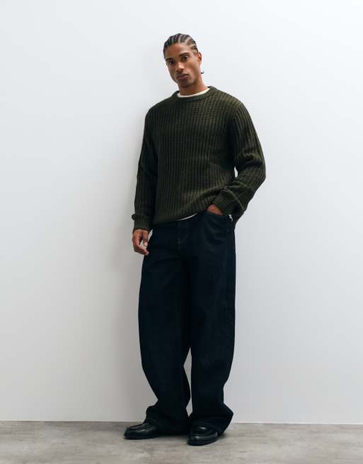 Jack & Jones Rippstrickpullover mit Rundhalsausschnitt in Olivgrün, 3 von 5