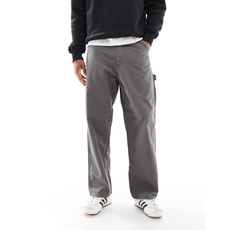 Jack & Jones ripstop baggy fit carpenter pant in gray | ASOS