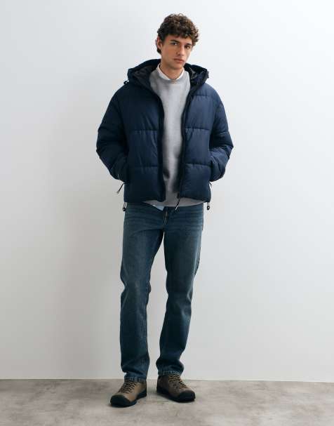 Jack & Jones ripstop hooded puffer jacket in navy - view 1