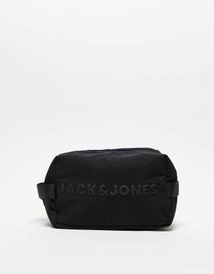 Jack & Jones ripstop logo washbag in black