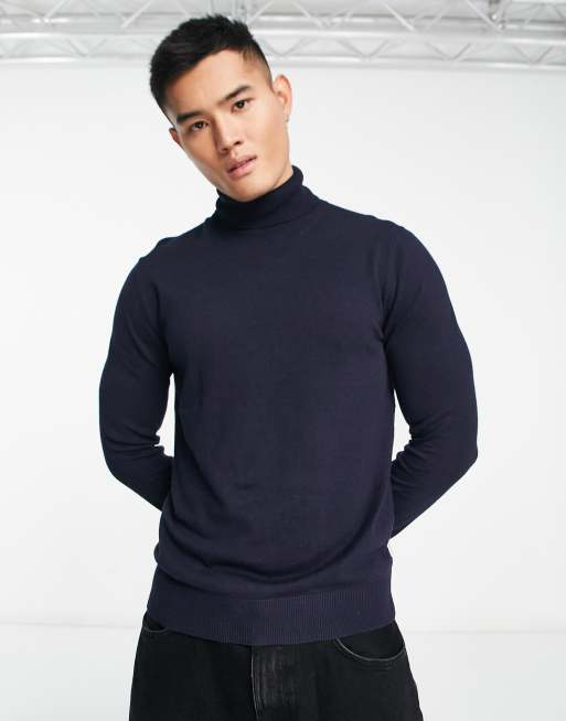 Jack & Jones roll neck jumper in navy