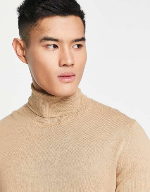 Jack & Jones cable knit turtle neck sweater in dark brown