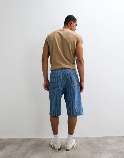 Jack & Jones Ron baggy striped denim shorts in mid blue, 2 of 5