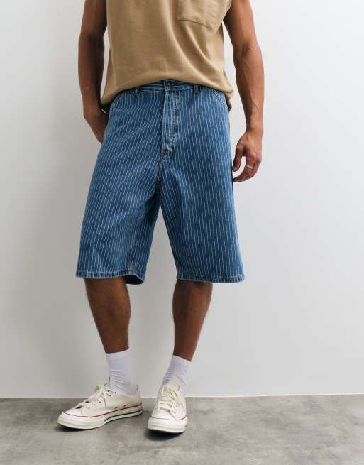 Jack & Jones Ron baggy striped denim shorts in mid blue, 3 of 5