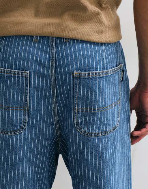 Jack & Jones Ron baggy striped denim shorts in mid blue, 5 of 5