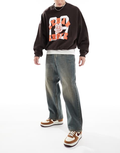 Jack & Jones Ron skater jean with brown cast wash in black