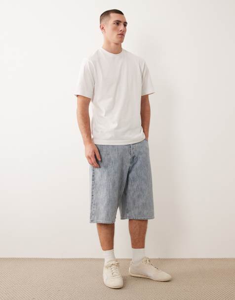 Jack & Jones Ron denim jorts with stitching detail in faded light blue - view 1