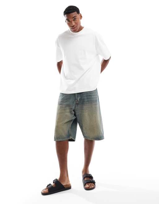 Jack & Jones - Ron - Denim short met skater pasvorm en zandkleurige wassing