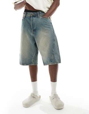 Jack & Jones Ron Denim Shorts With Seam Detailing In Blue