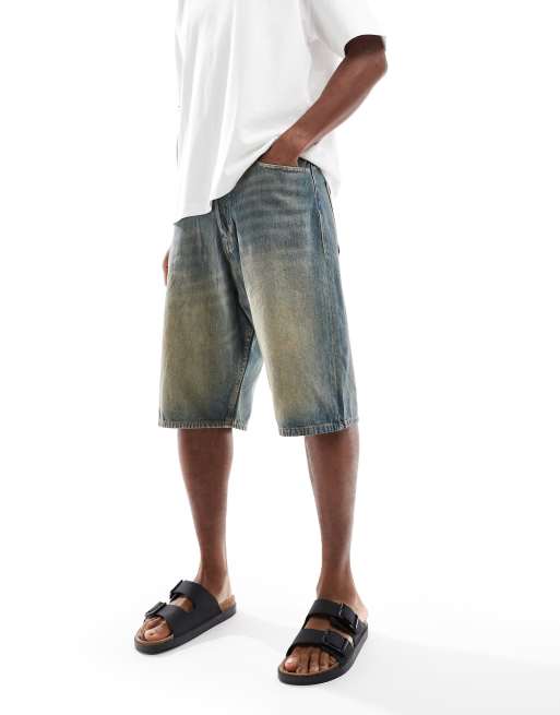 Jack & Jones Ron fit skater denim jorts in sand wash