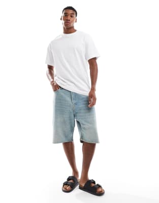 Jack & Jones Jack & Jones Ron fit skater jorts in sand wash blue