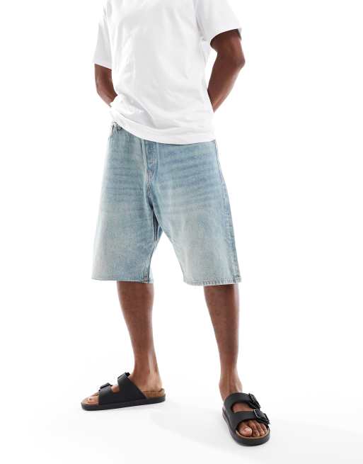 Jack & Jones Ron fit skater jorts in sand wash blue