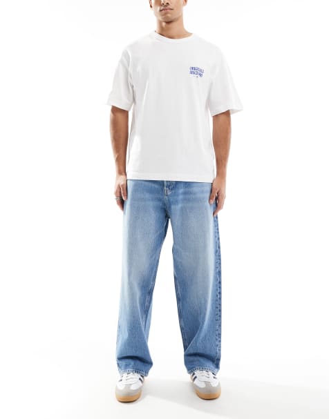 Jack & Jones Ron skater fit jeans in mid blue wash