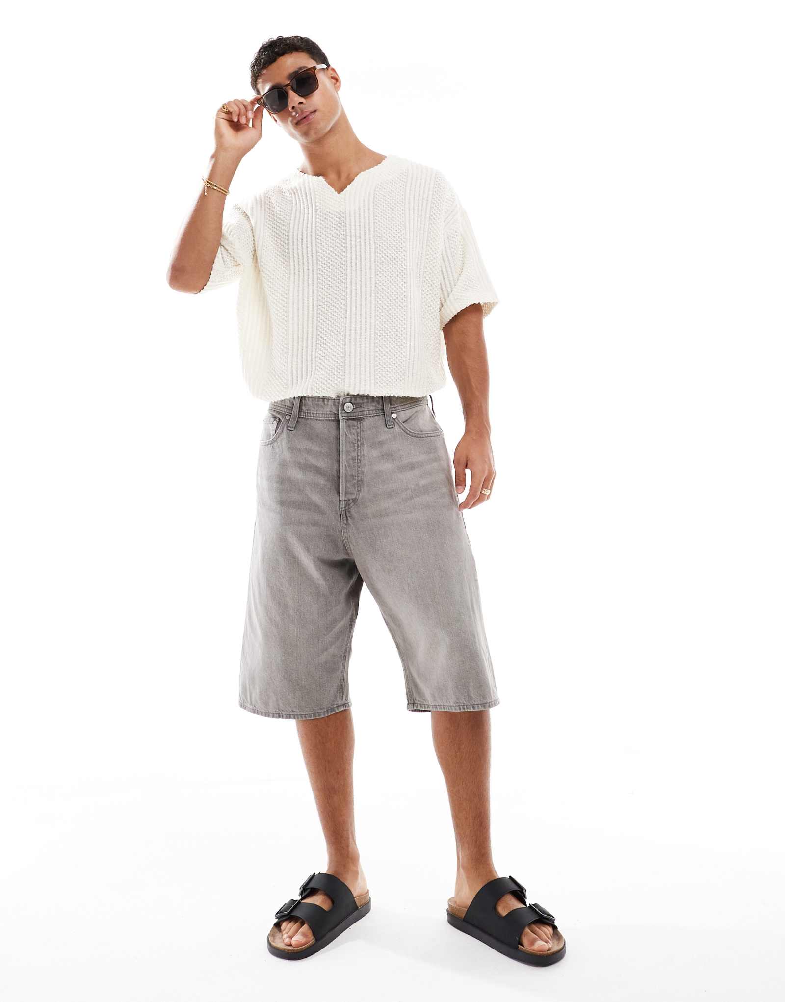 Джинсовые шорты Jack &Jones Ron skater из серого денима 