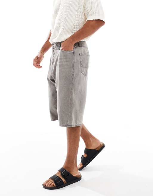 Jack & Jones Ron skater denim shorts in gray denim 