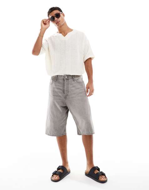 Jack & Jones ron skater denim shorts in grey denim - view 1