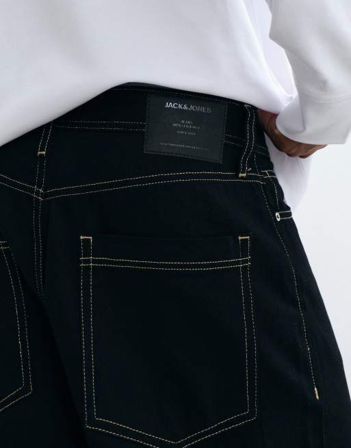 Jack & Jones Ron skater jeans in black with constrast stitch, 4 of 5