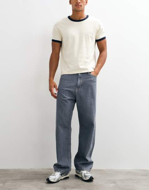 Jack & Jones Ron Skater-Jeans in Blau-Grau mit Kontrastnähten - view 1