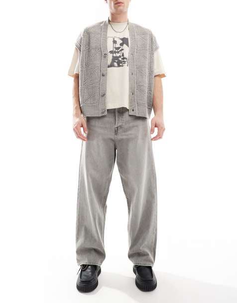 Jack & Jones – Ron – Szare jeansy typu skater z efektem sprania - view 1