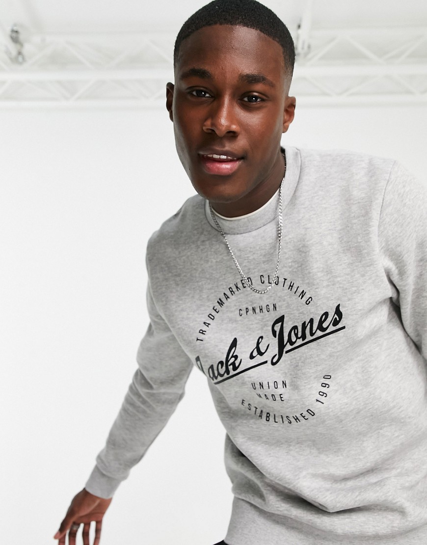 Jack & Jones round logo sweatshirts in light grey melange