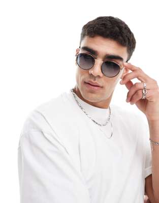 Jack & Jones Jack & Jones round sunglasses in gold with blue lens