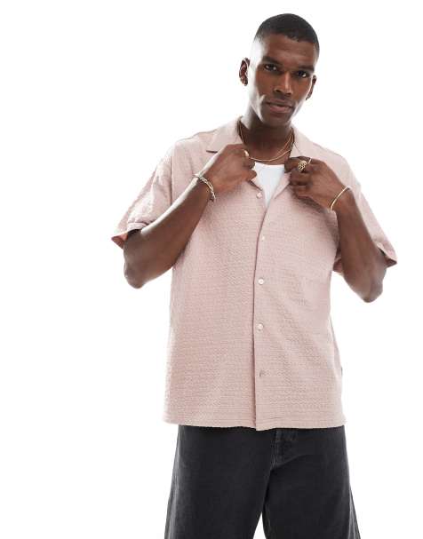 Jack & Jones jacquard short sleeve shirt in pink