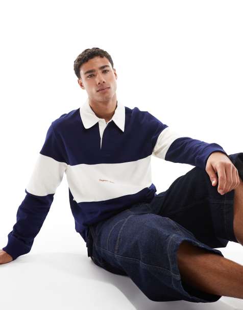 Jack & Jones rugby top in navy and white stripes - view 1