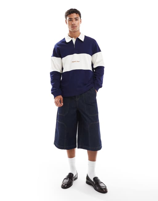 Jack & Jones rugby top in navy and white stripes