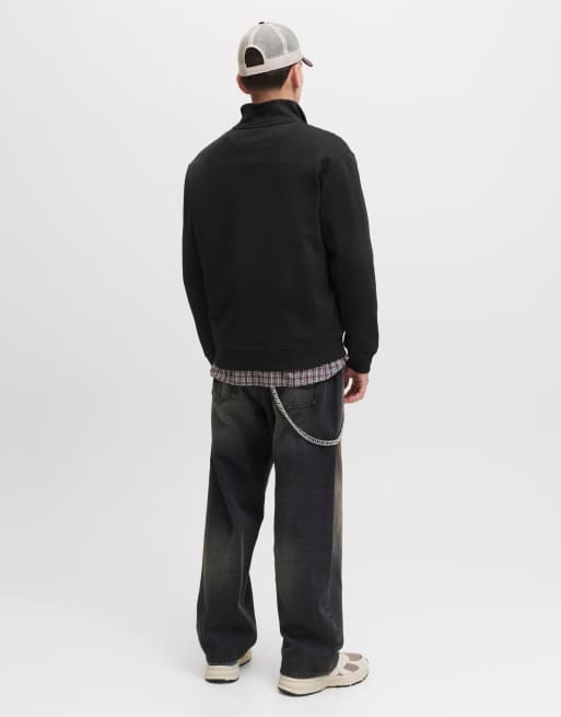 Jack & Jones - Ruimvallend sweatshirt met kwart rits in zwart, 2 van 5
