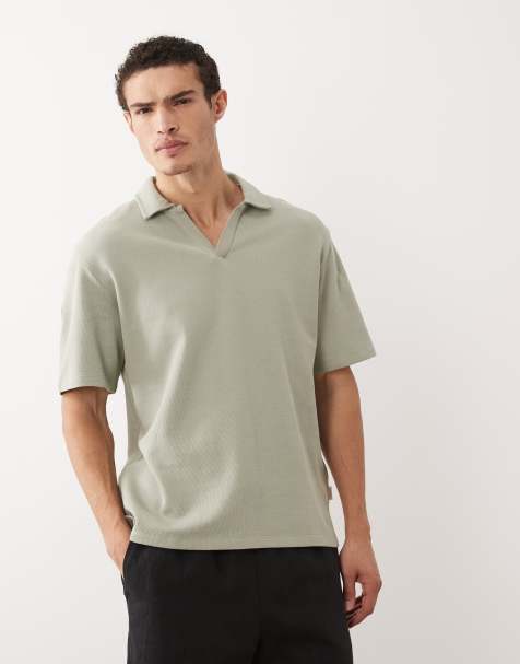 Jack & Jones – Salviagrön pikétröja med slits vid halsen - view 1