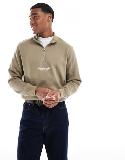 Jack & Jones – Salviagrön sweatshirt med logga och 1/4-lång dragkedja, 2 av 4