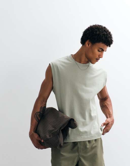 Jack & Jones - Salviegrøn oversized tanktop i firkantet pasform, 4 af 7