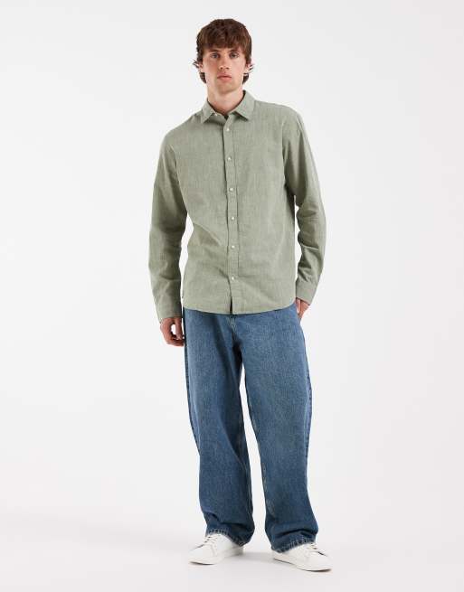 Jack & Jones - Salviegrøn skjorte med lange ærmer i hørblanding, 2 af 6