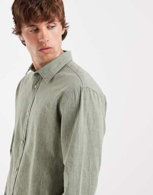 Jack & Jones - Salviegrøn skjorte med lange ærmer i hørblanding, 4 af 6