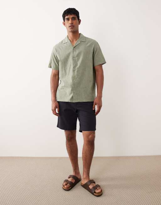 Jack & Jones - Salviegrøn skjorte med reverskrave i hørblanding, 2 af 5
