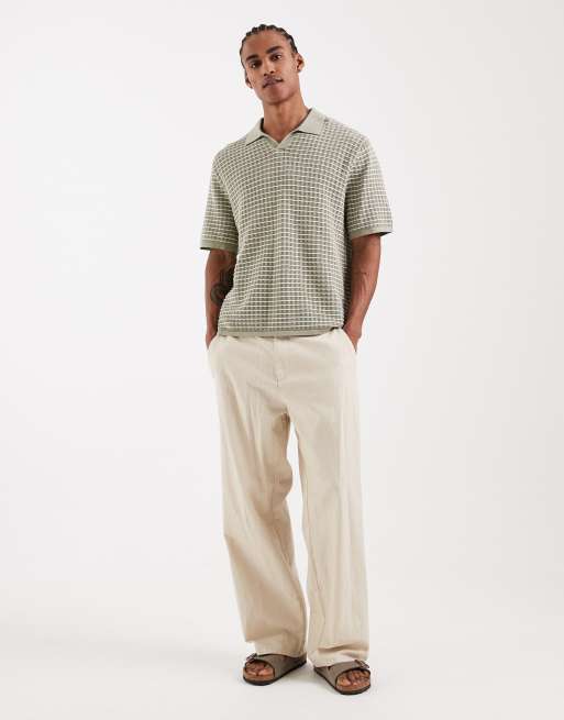 Jack & Jones - Salviegrøn strikket poloskjorte med halshak og striber, 2 af 5