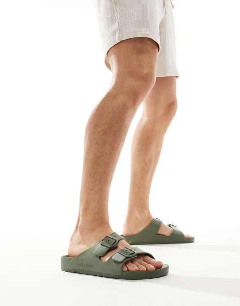 Jack & Jones – Sandalen in Khaki mit Fußbett und zwei Riemchen - view 1