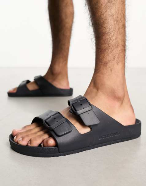Jack & Jones – Sandalen in Schwarz mit Fußbett und zwei Riemchen - view 1