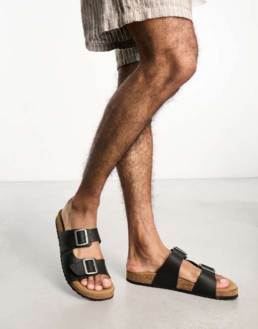 Jack & Jones - Sandales en cuir avec deux brides - Noir 