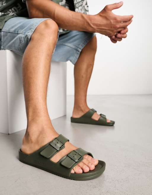 Jack & Jones - Sandali sagomati kaki con fascette doppie
