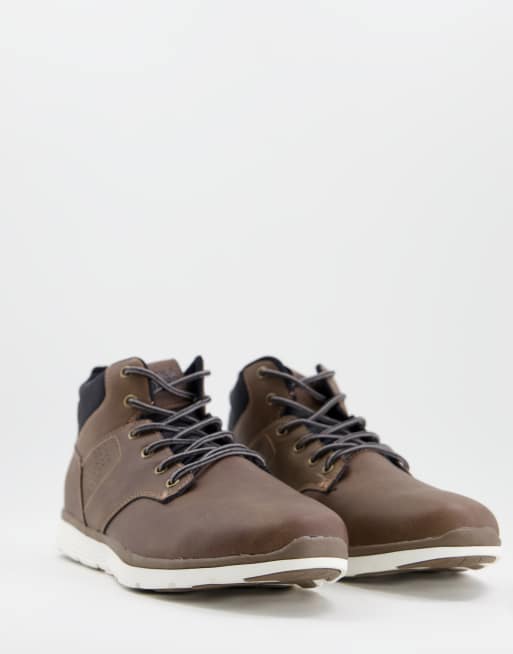 Jack & Jones - Scarponcini in pelle sintetica marroni con suola a contrasto, 2 di 4