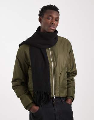 Jack & Jones Herren Schwarz Strickschal "Jacsolid Woven Scarf Noos", Strick, Kunstfaser, Unifarben, Modetücher, Kunstfaser, Mit Fransen - Bild 6