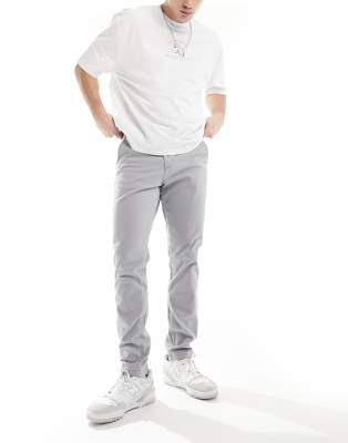 Schmal geschnittene Chinohose in Grau Grau W30 L34