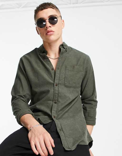 Jack & Jones – Schmal geschnittenes Hemd aus Twill in Dunkelgrün