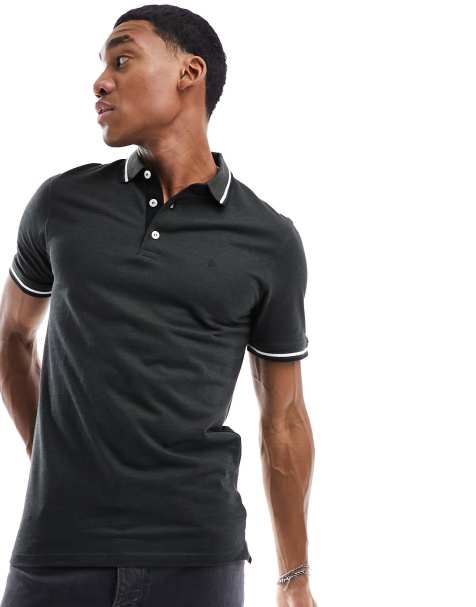 Jack & Jones – Schmal geschnittenes Polohemd aus Pikee in Khaki mit Zierstreifen und Logo - view 1