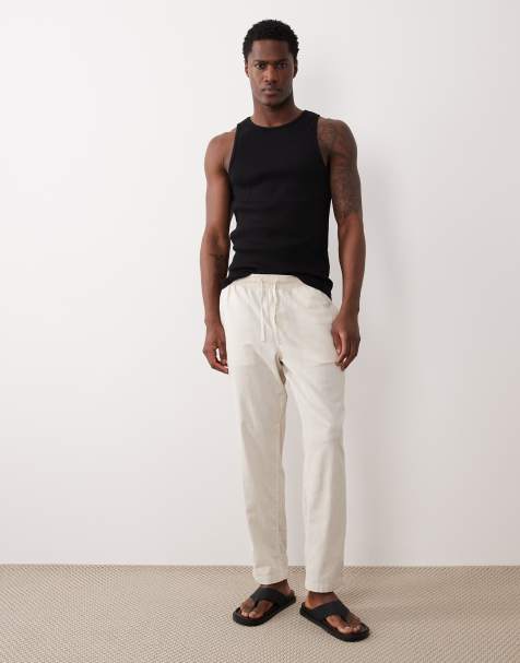 Jack & Jones – Schmal zulaufende Hose aus Leinenmix in Beige - view 1