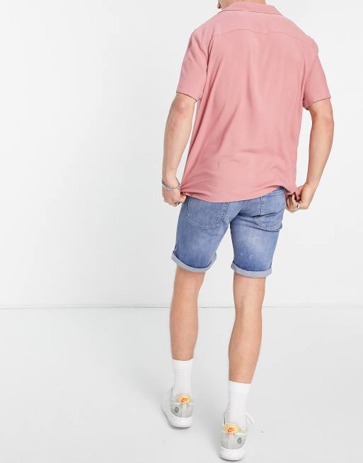 Jack & Jones – Schmale Jeansshorts in Hellblau mit Zierrissen, 2 von 4