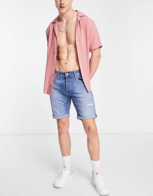 Jack & Jones – Schmale Jeansshorts in Hellblau mit Zierrissen, 4 von 4