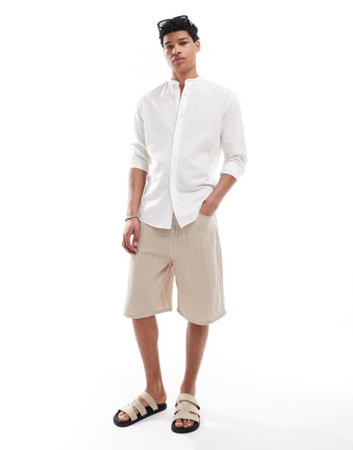 Jack & Jones – Schmales Hemd aus Leinenmix in Weiß mit Grandad-Kragen, 2 von 4