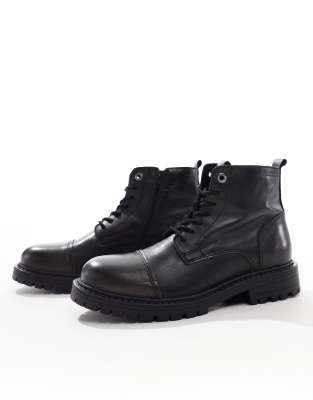 Schnürstiefel aus Leder in Schwarz mit dicker Sohle Schwarz 42